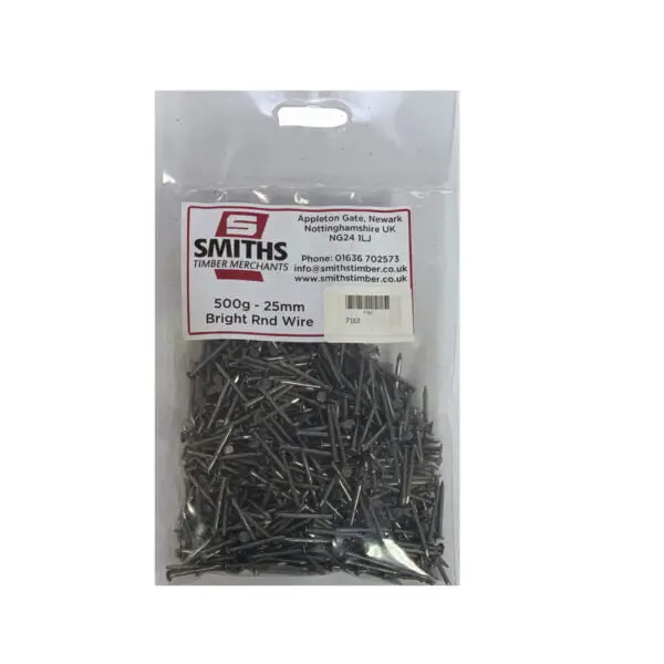 25MM (1") BRIGHT ROUND HEAD NAILS 500G PACK - Image 2